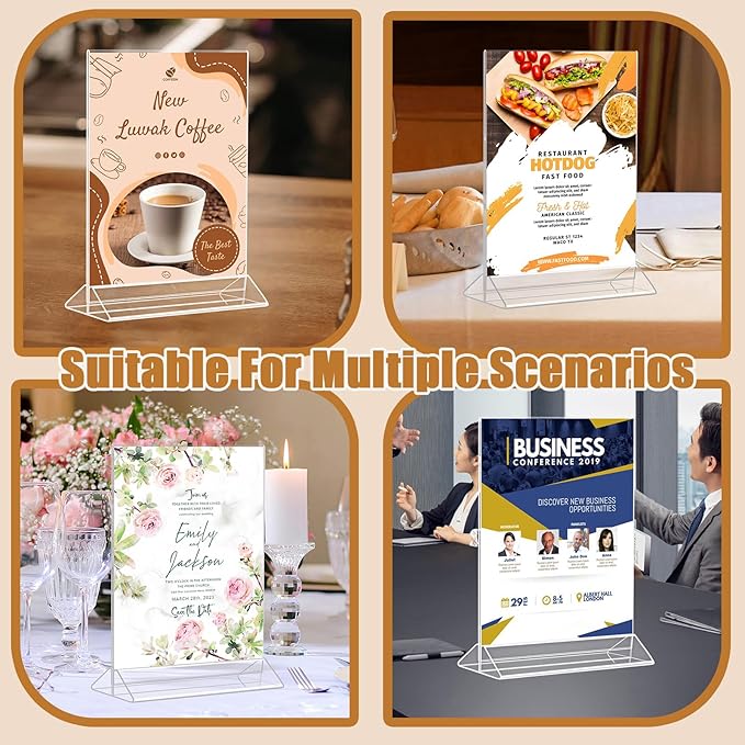 NICELINK 9 Pack Acrylic Sign Holder 8.5x11 Inch, Double Sided Clear Flyer Display Stand, Plastic Menu Stand, Table Top Sign Picture Paper Frames for Wedding table Number Office Store Restaurant