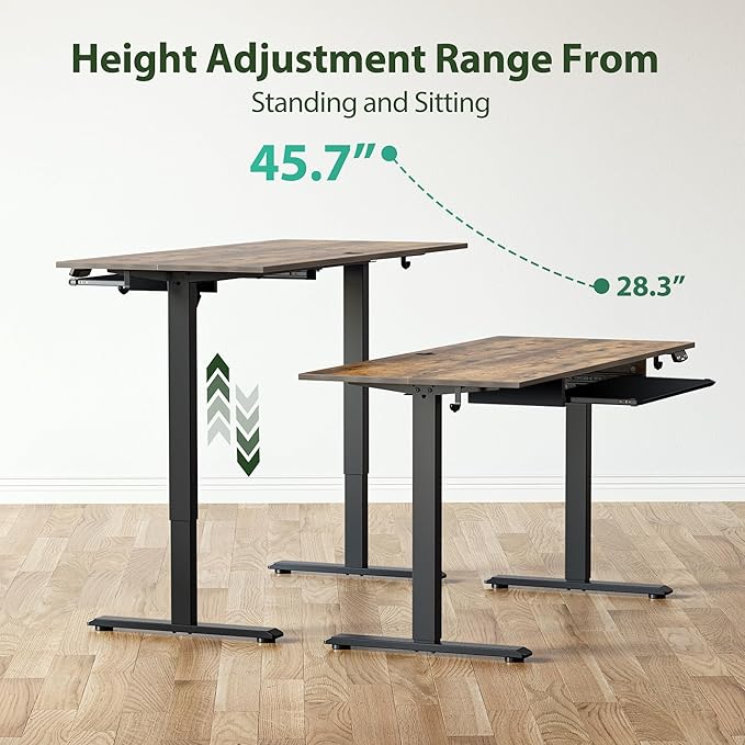 Agilestic Height Adjustable Desk with Keyboard Tray, 63 x 24 Inches Electric Standing Desk, Stand up Computer Table with Memory Preset, Modern Lift Motorized Gaming Workstation, Rustic Brown