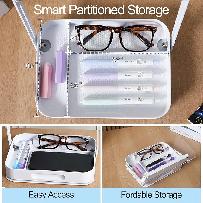 ZOEY Acrylic Book Stand for Reading Adjustable Book Holder with 360 Rotating Base and Storage Foldable Desktop Riser Stand for Cookbook Laptop Tablet Textbook Music Score with Page Clip 13.4x9.3x2.8in