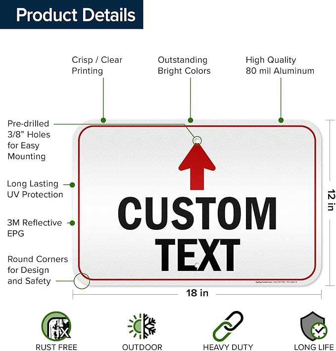 Custom Arrow Directional Sign, 12x18 Inches, 3M EGP Reflective, Rust Free .063 Aluminum, Fade Resistant, Made in USA by My Sign Center