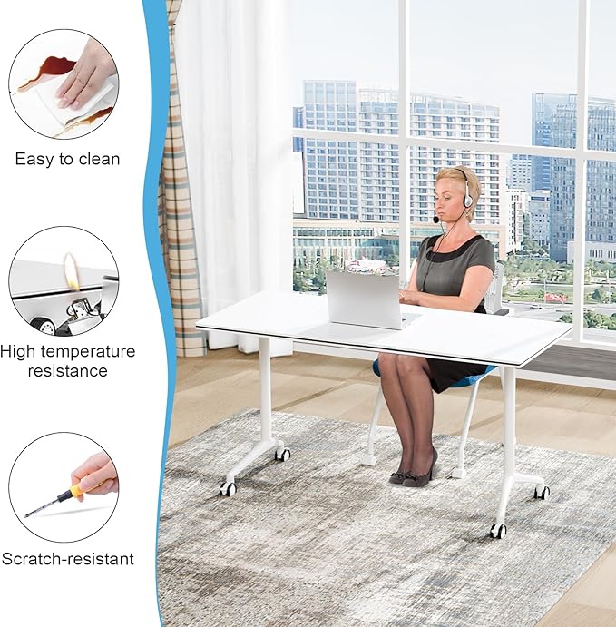 Conference Table,55.1''Folding Conference Room Table for 4-12 People,Mobile Flip Top MeetingTraining Table with Different Coulor and Styles for Offices, Classrooms,Meeting Room (2, A)