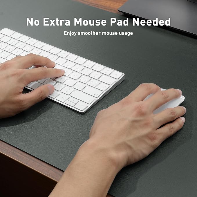 Aothia Leather Desk Protector, Mouse Mat, Non-Slip PU Leather Blotter, Laptop Desk Mat, Waterproof Writing Pad for Office and Home (Jungle Green, 36" x 17")