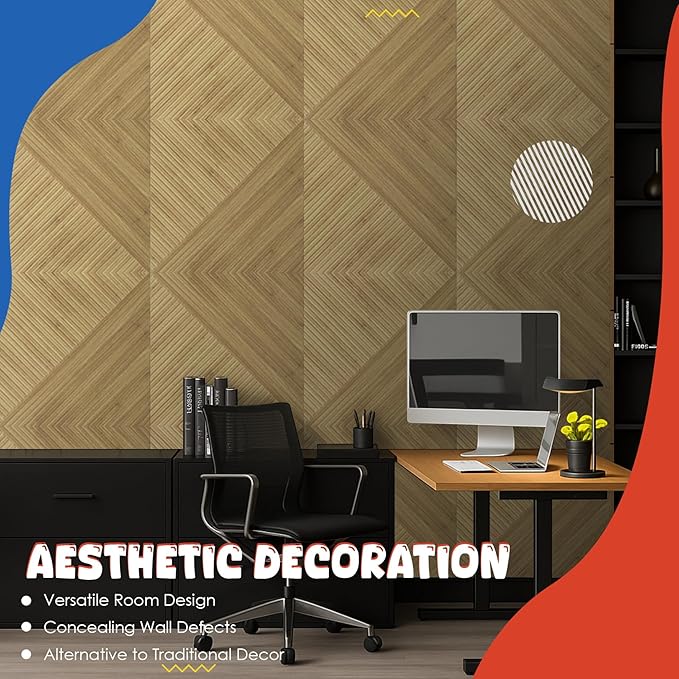 EVENRISING Acoustic Panels 6 Pack, Soundproof Wall Panels 23.6 x 23.6 Inches, Large Decorative Sound Absorbing Panels,Self-Adhesive Acoustic Treatment for Home Studio Office, Light SymmetryLuxe