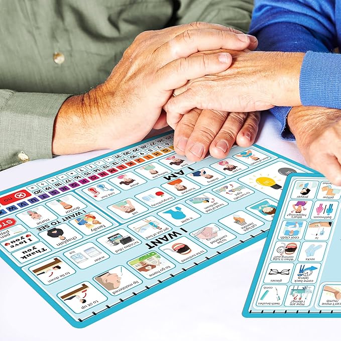6 Pcs Communication Board for Nonverbal Adults Aphasia Colorful Picture Symbol Communication Cards for Patients Children(Blue)