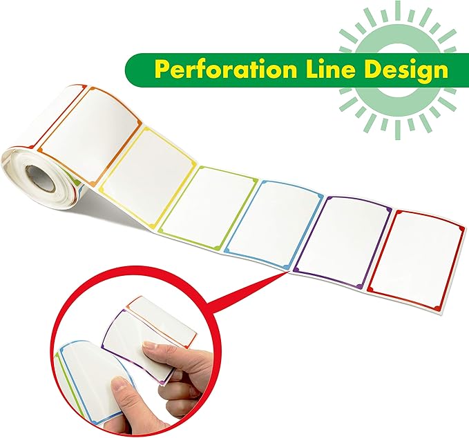 300pcs 6 Colors Plain Name tag Labels with Perforated Line for School Office Home (3.5"x2.2" Each) …