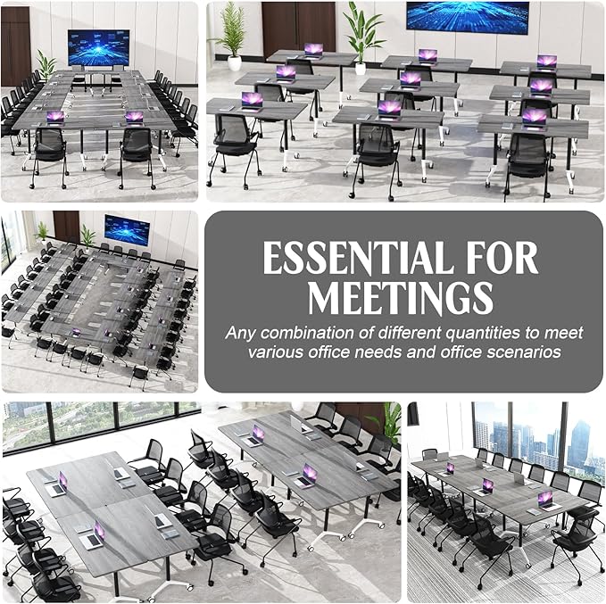 JEHUJD Conference Table,55.1''Folding Conference Room Table for 4-12 People,Mobile Flip Top MeetingTraining Table with Different Coulor and Styles for Offices, Classrooms,Meeting Room (8, 70.8''F)