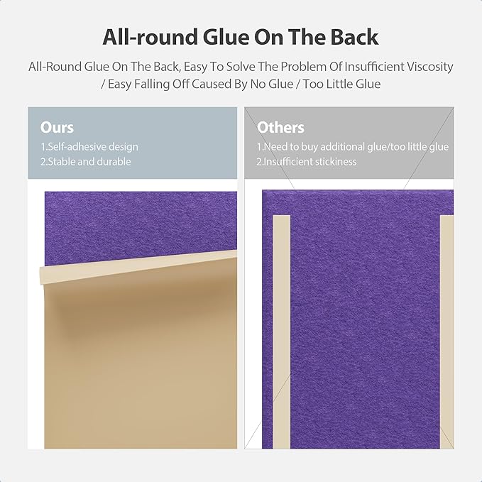 Amantech 12 Pack Acoustic Panels Self Adhesive Sound Proof Foam, High Density Sound Acoustic Panel, 16X12X0.4 Inch 4:3 Rectangle Panels in Home, Office, Reccording Room, Studio,and More(Violet)