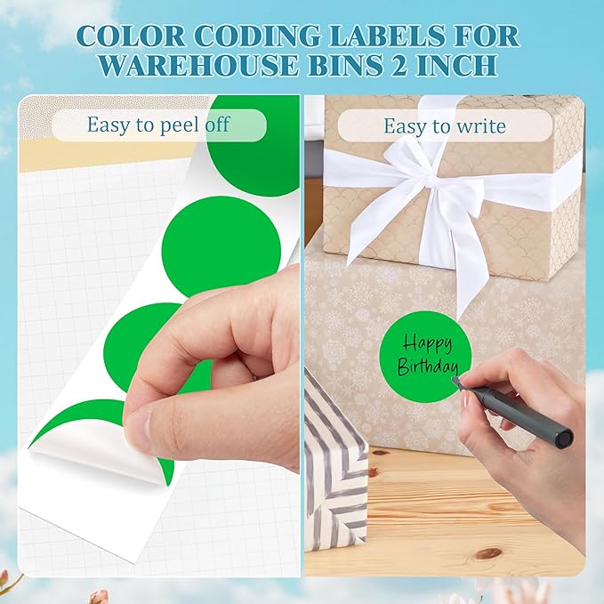 2 Inch Round Color Coding Labels (500 Count) - Green Dot Stickers Circle Labels with Dispenser Box for Warehouse, Filing, Industrial, Office Organization