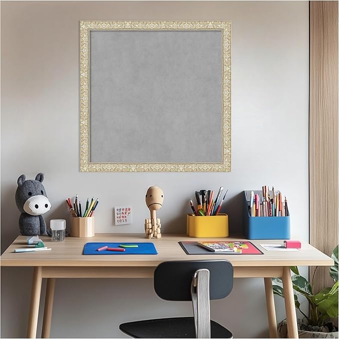 Amanti Art Silver Framed Magnetic Board 22x22 Medium Vision Board for use with Magnets, 100% Metal Sheet to Display Items as Office Decor or for Home Organization in mudroom, Kitchen or Kids Room