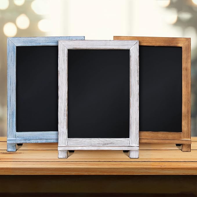 HBCY Creations Rustic Whitewash Tabletop Chalkboard Sign / Hanging Magnetic Wall Chalkboard / Small Countertop Easel / Kitchen Memo Board, 9.5" x 14", for Weddings, Birthdays, Baby Announcements