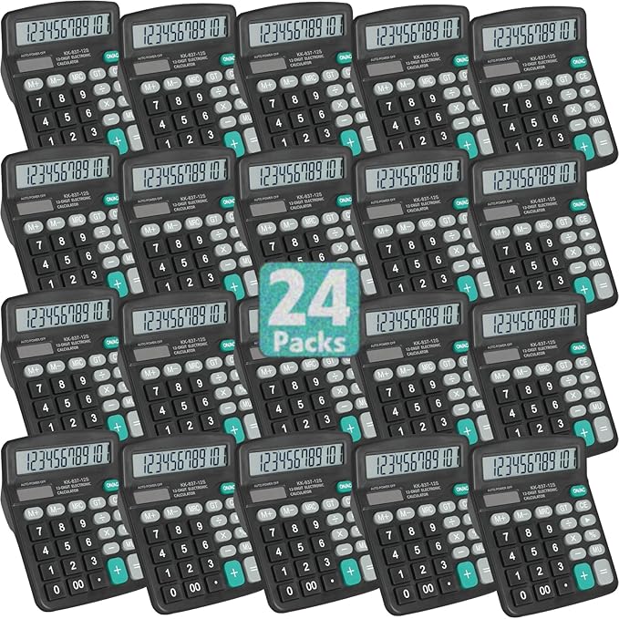 24 Pack Calculator Bulk, 12 Digits Calculators Desktop with Large LCD Display and Sensitive Butto, Solar and Battery Dual Power, Desk Calculator for School, Office, Home