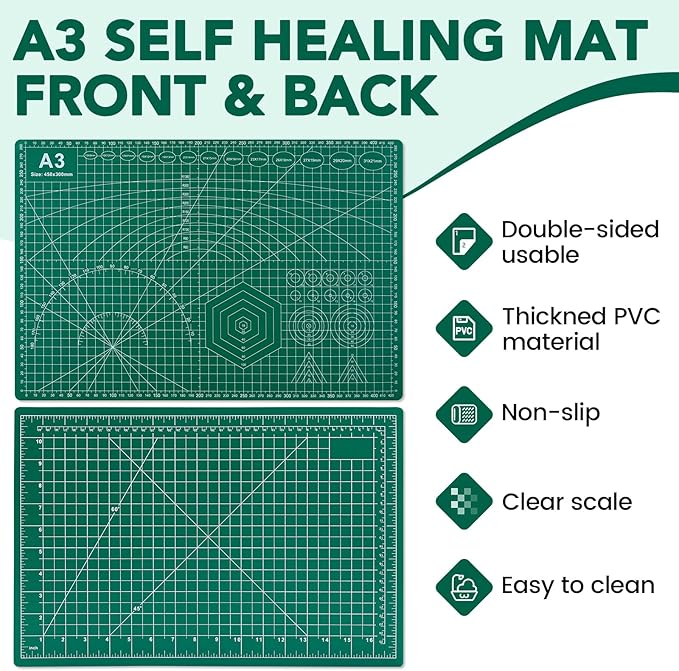 CLOYAN Cutting Mat 12"x18", 1 Pack Double-Sided 5-Ply Self Healing Sewing Cutting Mat, Cutting Mats Board for Crafts-Sewing, Fabric, Quilting, Scrapbooking Project