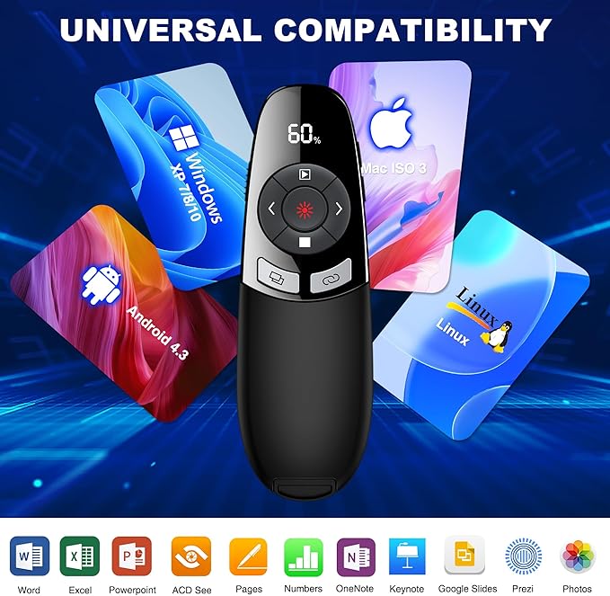 [Timer LCD Display] Wireless Presenter USB C Presentation Clicker Remote w Laser Pointer,Long Range Power Point Clicker Slide Clicker for Office Classroom Teacher