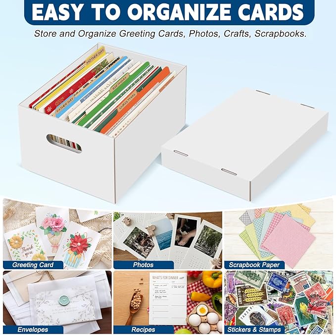 6Pack Greeting Card Organizer, Greeting Card Storage Box with 40 Dividers Holds 900 Cards+, Large Capacity Greeting Card Holder with 8 Sticker Labels White Card Box for Storing Cards, Photos, Postcard