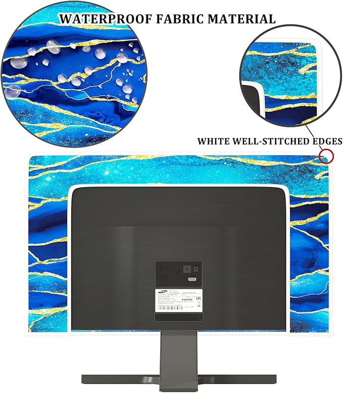Baocicco Royal Blue Marble Waterproof TV Cover 65 Inch Creative Design Monitor Accessories Laptop TV LCD Screen Television Decoration for Tablet LED LCD OLED TVs Decorations