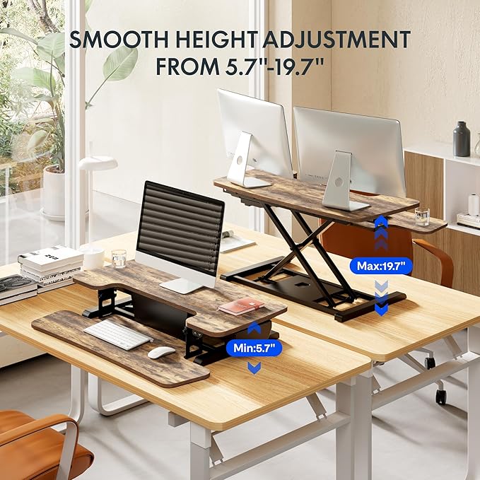 FLEXISPOT 35" Electric Standing Desk Converter, Height Adjustable Motorized Desk Riser for Computer Monitors & Laptop Workstation, Rustic Color