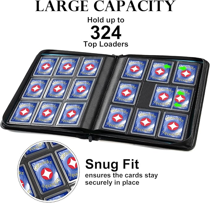 GEAoffice Archival Safe Top Loader Binder Holds 324 Cards, 9 Pocket Trading Card Binder for Toploader 3"×4" Rigid, Premium Card Collection Album Folder Holder for MTG, TCG, Sports Cards, White