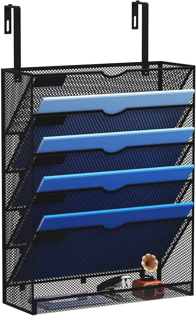 GDINDINFAN 6-Tier Hanging File Organizer Office Cubicle Accessories for Work Organizer Wall Mount File Holder for Mails Folders Papers Magazine Organization, Black