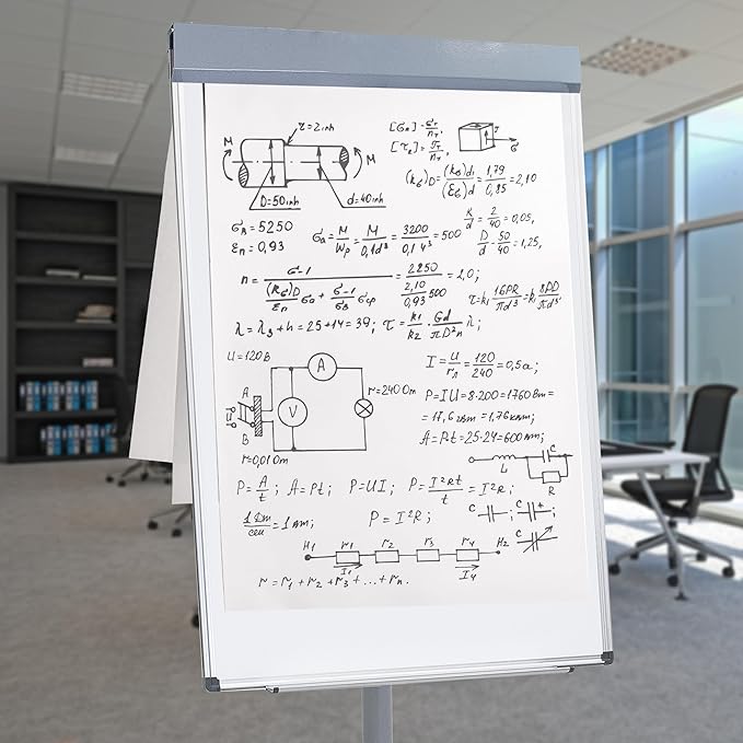 Sunnydaze Adjustable Magnetic Whiteboard Easel – Rolling Dry Erase Board with Flip Chart for Office, Home, or School