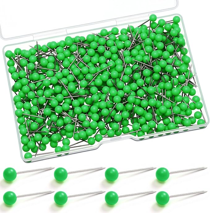 WILLBOND 500 Pack Map Push Pins Map Tacks Small Round Head Push Pins Thumb Tacks for Travel Picture Photo Bulletin Board Wall DIY Craft School Office Home(Light Green,1/6 Inch)