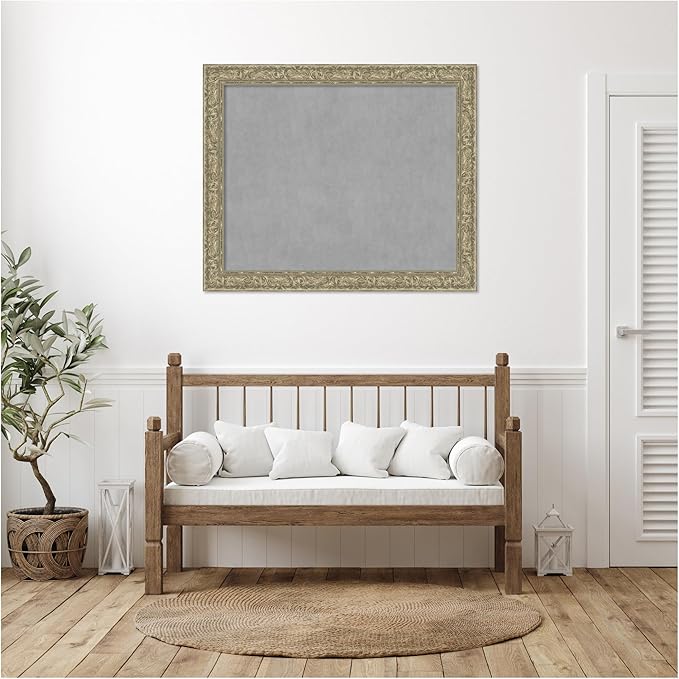 Amanti Art Silver Framed Magnetic Board 39x47 X-Large Vision Board for use with Magnets, 100% Metal Sheet to Display Items as Office Decor or for Home Organization in mudroom, Kitchen or Kids Room