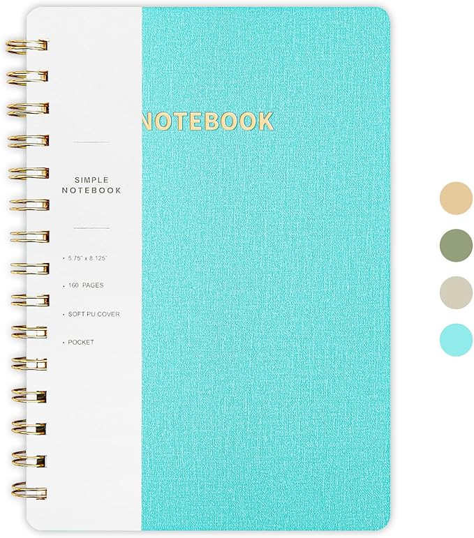 Spiral Notebook-5.75" x 8.125" College Ruled Journal with Inner Pockets and 160 Pages,PU Leather Cover Business Journal, Twin-Wire Binding Notebook Perfect for Office & Home School Supplies MintGreen