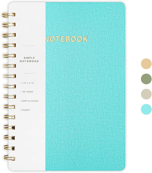Spiral Notebook-5.75" x 8.125" College Ruled Journal with Inner Pockets and 160 Pages,PU Leather Cover Business Journal, Twin-Wire Binding Notebook Perfect for Office & Home School Supplies MintGreen