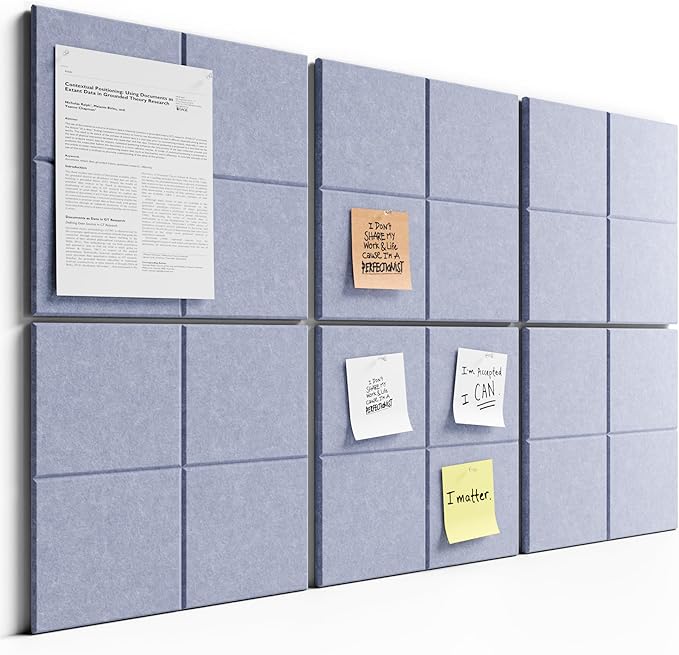 Bumusty Large Cork Board Alternative-36 x24 Felt Bulletin Board Tiles, with 30 Pushpins, 40 Adhesive Tabs, 6-Pack Slat Wall Paneling, Cork Boards for Office Push Pin Board Felt Board-Soft Periwinkle