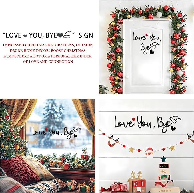 Christmas Love You Bye Wood Sign,Above Door Topper Decoration with Santa Hat,Cute Xmas Sign for Window Wall Express Love&Warm for Your Family Lover,Hallway Entryway Mantle Farmhouse Holiday Home Decor
