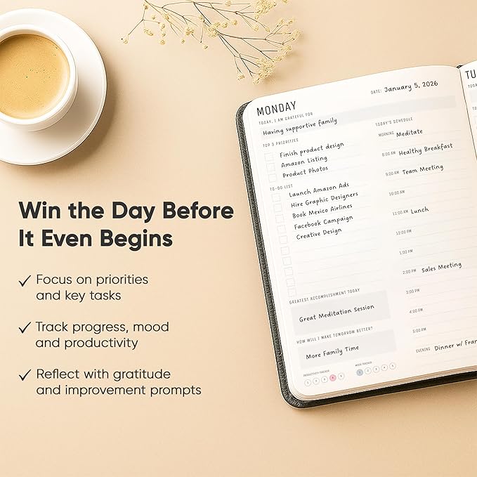 Daily Planner 2026 (5" x 8") - The Ultimate Daily Workflow Planner with Hourly Schedule & Task List to Achieve Your Goals by PRODUCTIVITY STORE (A5, Black)