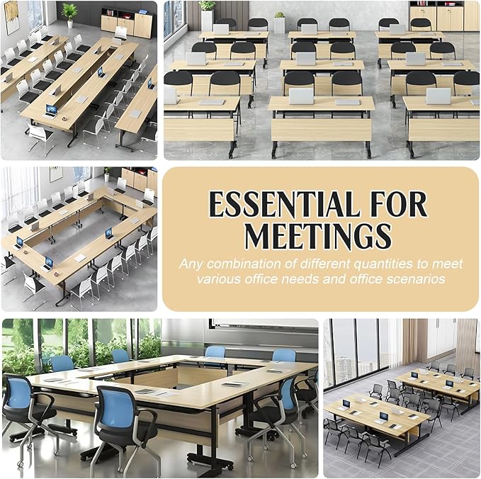 Conference Table,55.1''Folding Conference Room Table for 4-12 People,Mobile Flip Top MeetingTraining Table with Different Coulor and Styles for Offices, Classrooms,Meeting Room (12, 61''G)