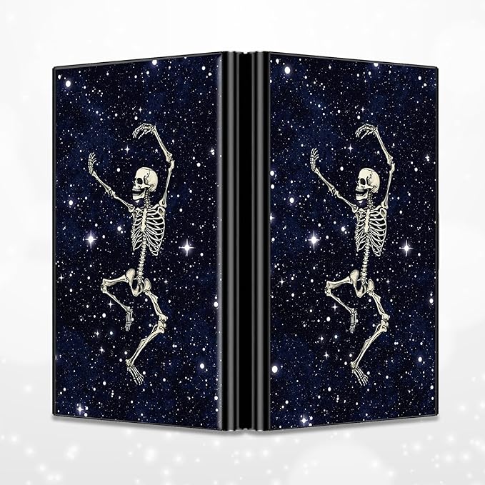 BWEGRHE Slim Credit Card Holder, Dance Skull Skeleton RFID Blocking Metal Wallet for Men & Women, Aluminum Minimalist Hard Case Pocket-Sized Business Cards Organizer (Fits Up to 10 Cards)
