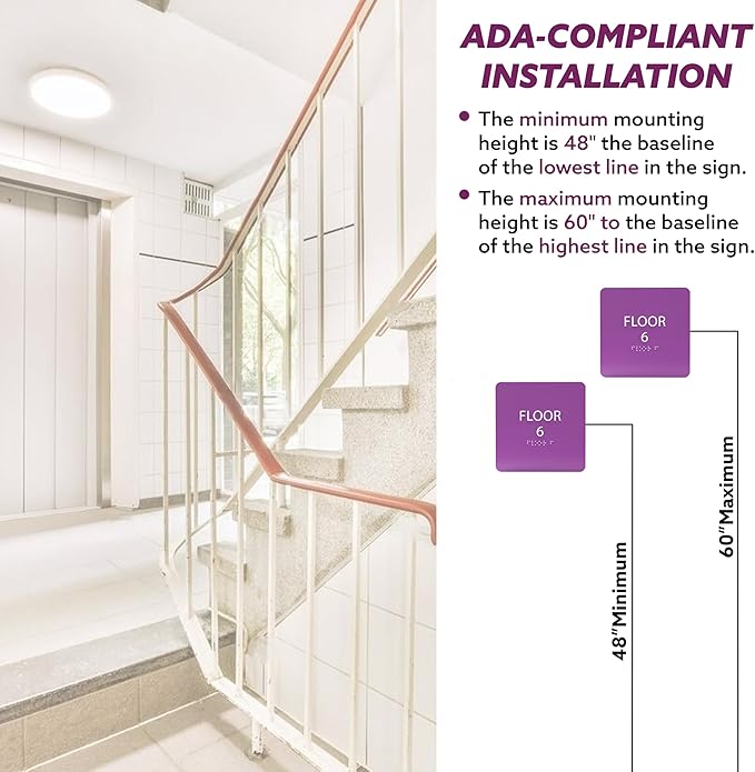 ADA CENTRAL SIGNS - 6" X6" Floor 6 Sign - ADA Compliant Tactile Graphics Grade 2 Braille Text Acrylic Wall Signs - Directional Assistance, Floor Number Safety Sign for Office, school Hospital, Apartment