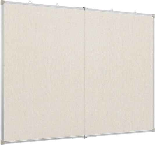 AMUSIGHT Double-Sided Large Cork Board with Linen, 48" x 36" Foldable Hanging Aluminum Framed Bulletin Board, Vision Board Pin Board Corkboards for Walls, Office, School Decor, 20 Pushpins