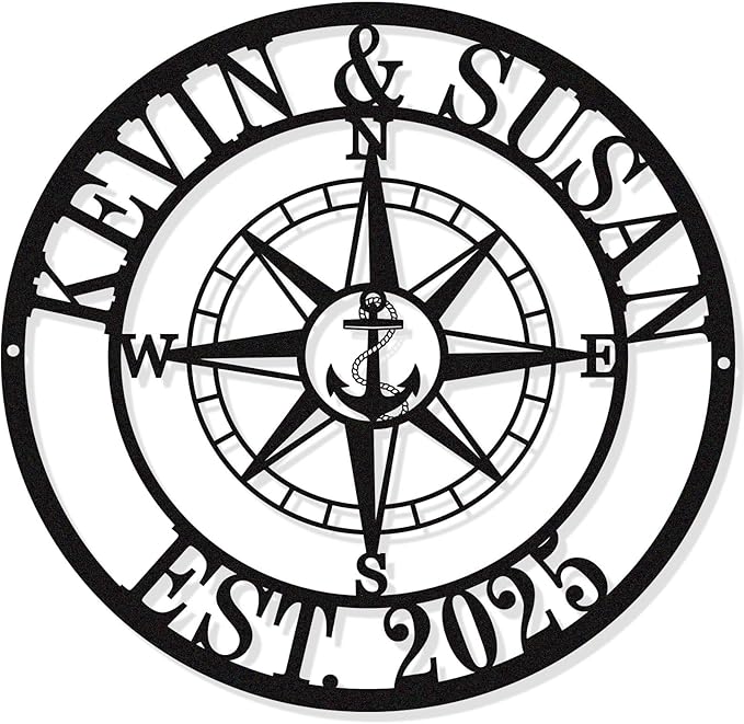Custom Anchor Compass Metal Sign, Personalized Coordinates Sign, Custom Nautical Decor, Housewarming Gift, Anniversary Wedding Gifts for Couples 2025, Metal Wall Art