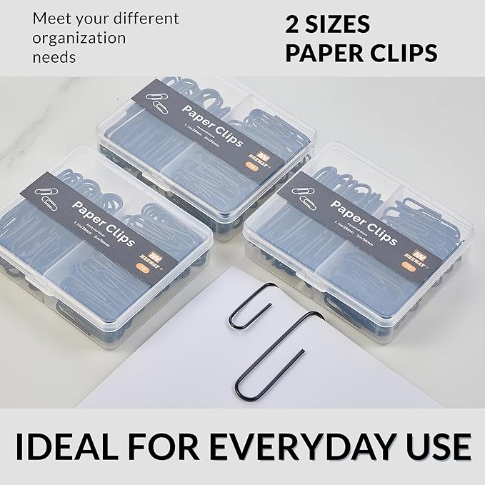 NEEWAY Colorful Paper Clips Assorted Sizes, Small and Large Paperclips, 210 Count, 3 Pack of 70 (Black)