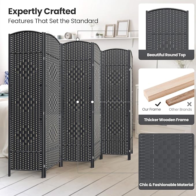 Cocosica 6 Panel Room Divider,6Ft Folding Privacy Screen,Tall - Extra Wide Foldable Panel Partition Wall Divider with Diamond Double-Weaved Hand-Woven Design Room Screen Divider