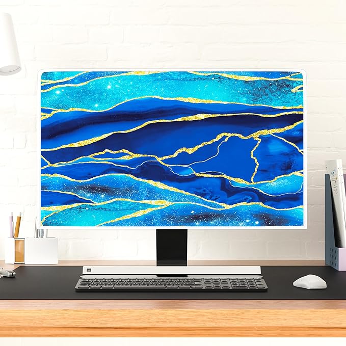 Baocicco Royal Blue Marble Waterproof Computer Monitor Dust Cover 22, 23, 24, 25 Inch Creative Design Monitor Accessories Laptop TV LCD Screen Monitor Decoration for Tablet Computer Decorations