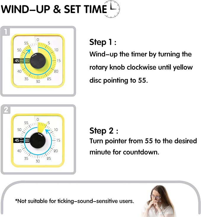TWENTY5 SEVEN Countdown Timer 7.5 inch; 60 Minute 1 Hour Visual Timer – Classroom Teaching Tool Office Meeting, Mechanical Countdown Clock for Kids Exam Time Management Magnetic, Yellow