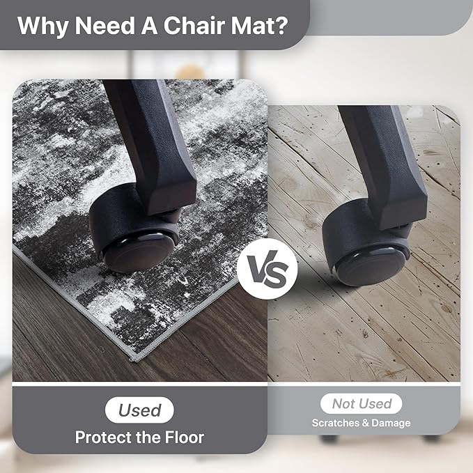 Office Chair Mat for Hardwood Tile Floor, Abstract 36"X 48" Desk Mats for Office Chair on Rolling Chairs Carpet, Desk Anti-Slip 1/5" Thick Rug for Computer Chair, Thin Low-Pile Floor Mat, Dark