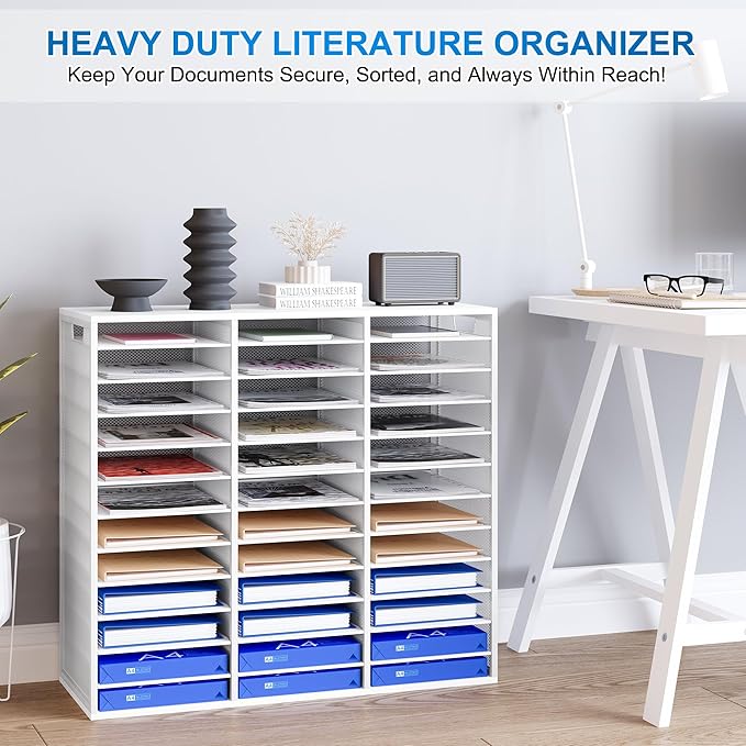 PAG-Mass Mail Sorter Adjustable Countertop Mail Holder, Heavy Duty Literature Organizer, Student Mailbox for Classroom, Desktop Bill Paper Organizer for Office Home School, 36 Compartments, White