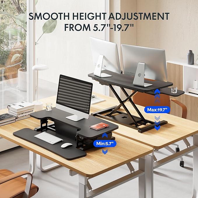 FLEXISPOT 40" Electric Standing Desk Converter, Height Adjustable Riser, Sit to Stand Monitor and Laptop Workstation with Wide Keyboard Tray, Black