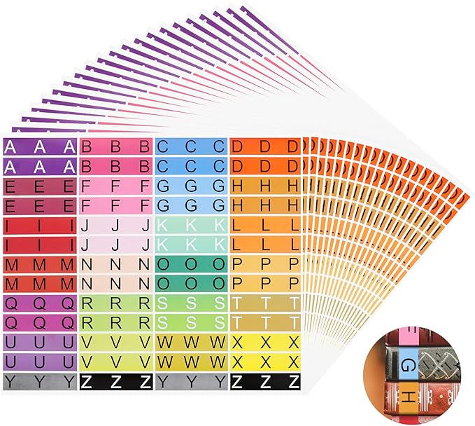 20 Sheets Alphabet Book Spine Labels File Folder Labels File Labels Alphabet Letters Teacher Supplies Stickers for Classroom Book Organization(Mixed Colors)