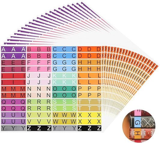 20 Sheets Alphabet Book Spine Labels File Folder Labels File Labels Alphabet Letters Teacher Supplies Stickers for Classroom Book Organization(Mixed Colors)
