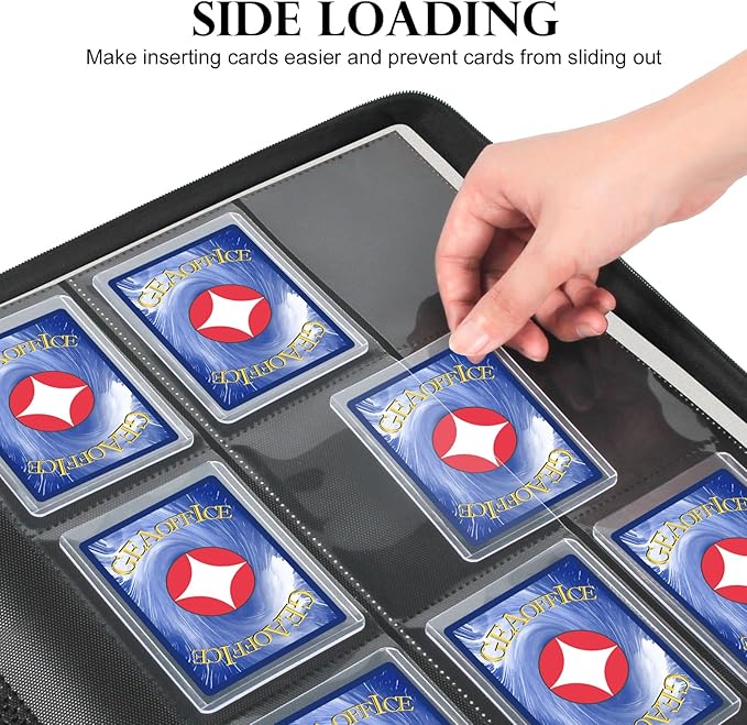 GEAoffice Side Loading 9 Pockets Top Loader Binder Holds 324 Cards, Waterproof PU Leather Trading Card Binder for Toploader, Card Collection Album Folder for MTG, TCG, Sports Cards, Green