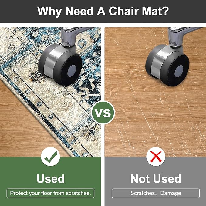 Anidaroel Home Office Chair Rug for Hardwood Floor, 36"x48" Rolling Chair Protector, Computer Gaming Rug, Low Pile Carpet Floor Mat