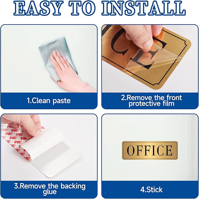 The Office Sign for Home and Business Door，Self-Adhesive Waterproof and Fade-Resistant Brushed Gold Office Sticker for House，Business，Door, Window