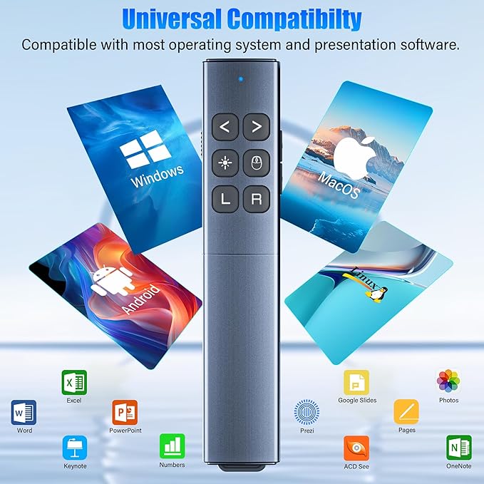 Presentation Clicker with Air Mouse - USB C Wireless Presenter Remote Clicker with Light Pointer, RF 2.4GHz PowerPoint Clicker for Presentation, Computer Pointer Clicker Slide Advancer for Mac,Laptop