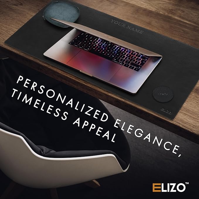 ELIZO Personalized Custom Desk Pad Set Real Leather Desk Mat Mouse Pad Unique Gifts for Him Her Leather Gifts for Men Women Engraved Embossed Monogrammed Corporate Gifts