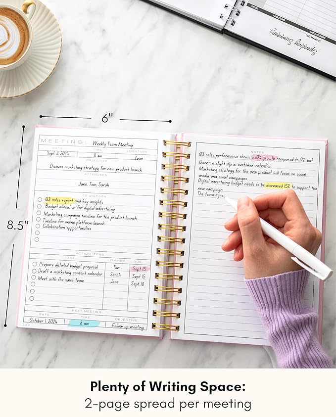 Lamare Meeting Notebook for Work Organization – Perfect Work Notebook for Note Taking, Meeting Planner and Office Supplies for Men & Women